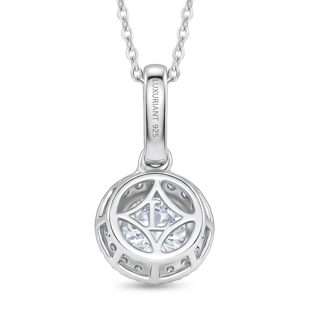 LUXURIANT 1.2 Ct. Lab Grown Diamond Round Cut Halo Pendant with Chain (Size 20) in Rhodium Overlay Sterling Silver SGL Certified (SI-G-H) 4458207 5