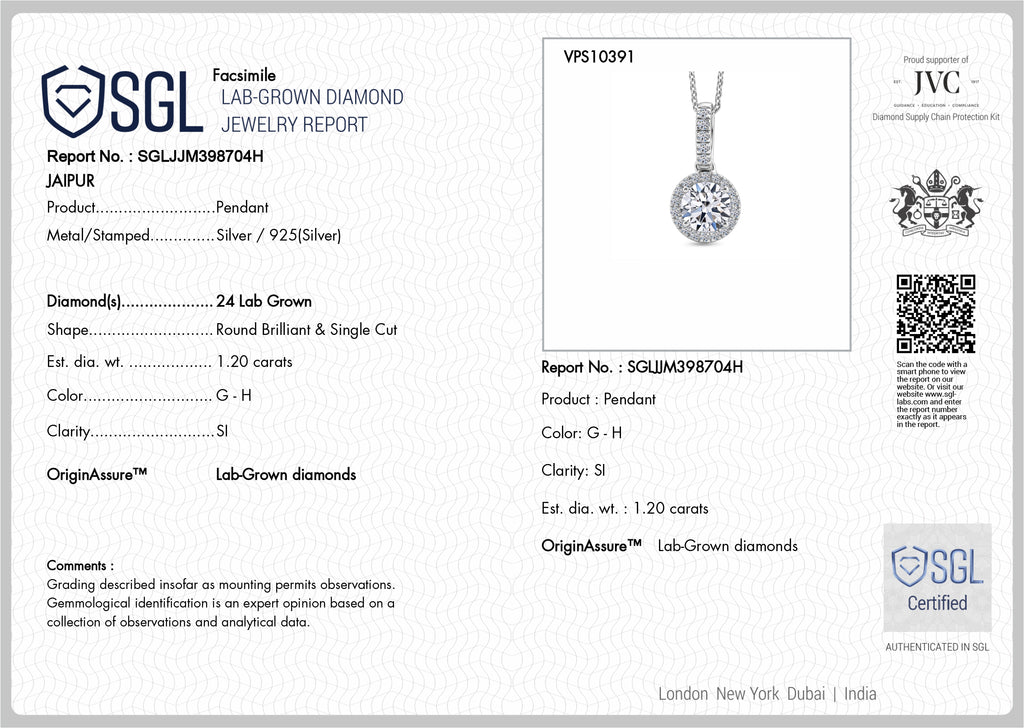 Luxuriant - SGL Certified Lab Grown Diamond (SI/G-H) Halo Pendant with Chain (Size 20) in Rhodium Overlay Sterling Silver 1.20 Ct._4458207_7