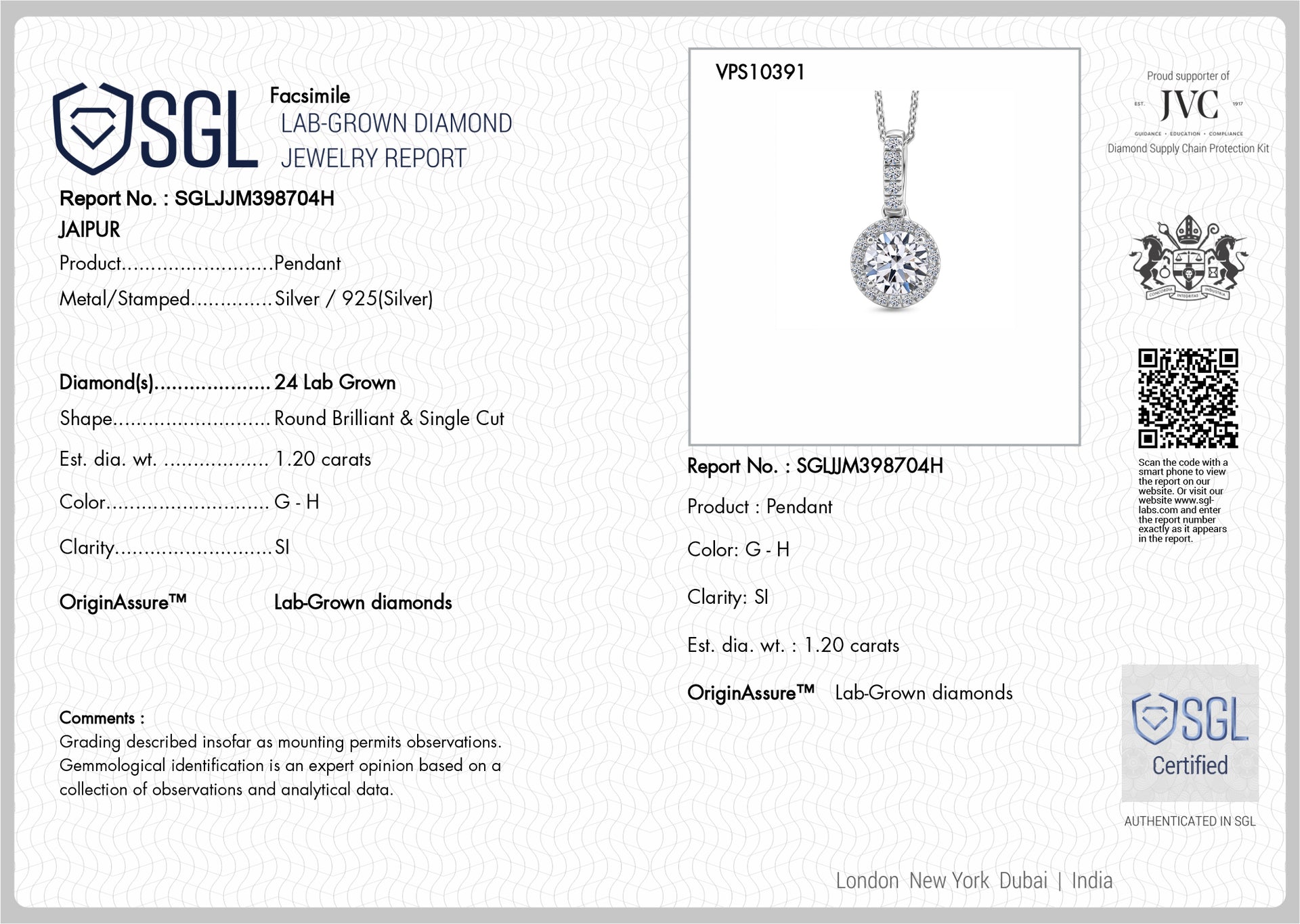LUXURIANT 1.2 Ct. Lab Grown Diamond Round Cut Halo Pendant with Chain (Size 20) in Rhodium Overlay Sterling Silver SGL Certified (SI-G-H) 4458207 8