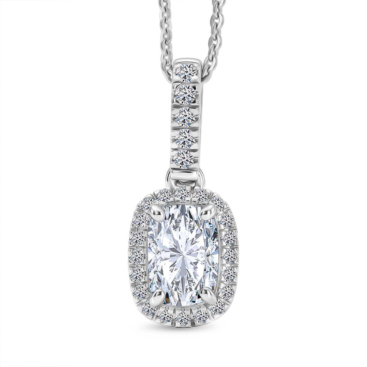 LUXURIANT 1.2 Ct. Lab Grown Diamond Cushion Cut Halo Pendant with Chain (Size 20) in Rhodium Overlay Sterling Silver SGL Certified (SI-G-H) 4458357 0