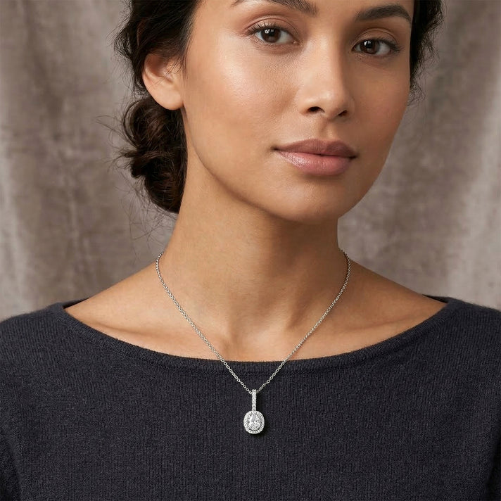 LUXURIANT 1.2 Ct. Lab Grown Diamond Cushion Cut Halo Pendant with Chain (Size 20) in Rhodium Overlay Sterling Silver SGL Certified (SI-G-H) 4458357 2