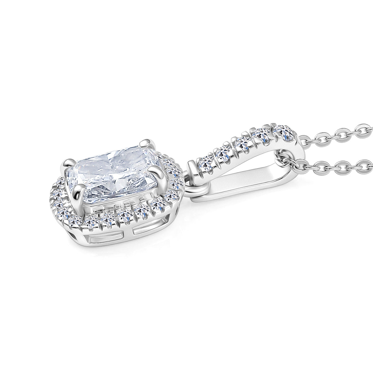 LUXURIANT 1.2 Ct. Lab Grown Diamond Cushion Cut Halo Pendant with Chain (Size 20) in Rhodium Overlay Sterling Silver SGL Certified (SI-G-H) 4458357 4