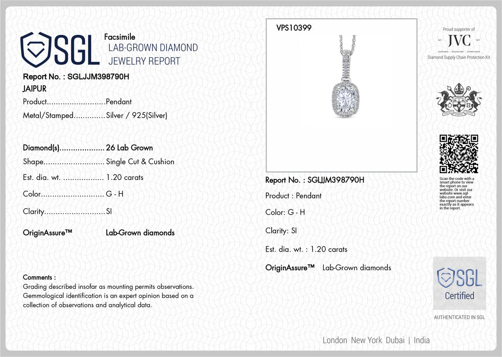 Luxuriant - SGL Certified Lab Grown Diamond (SI/G-H) Halo Pendant with Chain (Size 20) in Rhodium Overlay Sterling Silver 1.27 Ct._4458357_8
