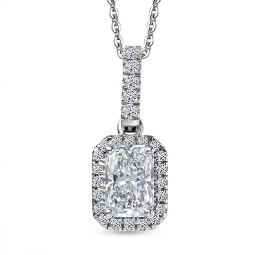 Luxuriant - SGL Certified Lab Grown Diamond (SI-G-H) Halo Pendant with Chain (Size 20) in Rhodium Overlay Sterling Silver 1.27 Ct.