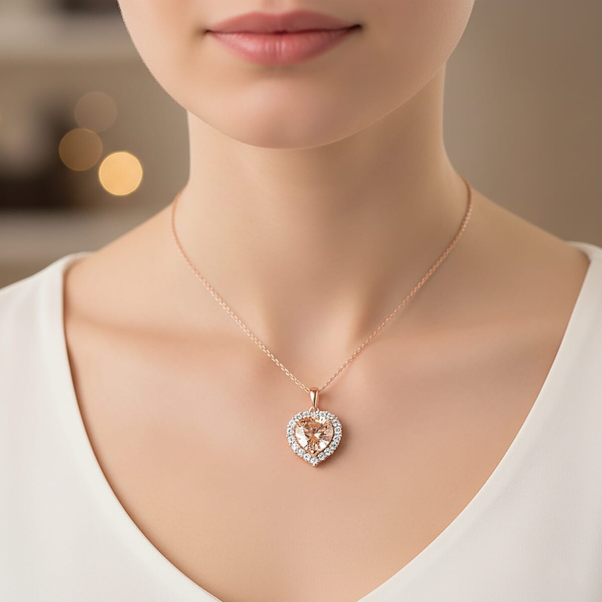 10K Rose Gold, Morganite, Lab Grown Diamond Pendant with Chain (Size 20) 4.76ct Gold Wt. 3.47 Gms 4.760 Ct. 4458476 2