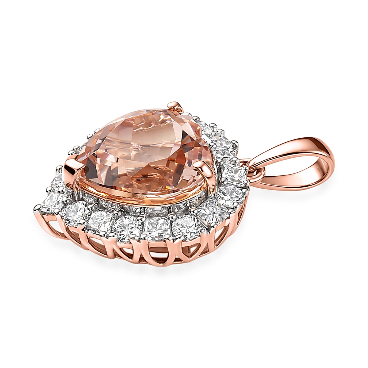 10K Rose Gold, Morganite, Lab Grown Diamond Pendant with Chain (Size 20) 4.76ct Gold Wt. 3.47 Gms 4.760 Ct. 4458476 3
