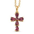 D'Joy Rhodolite Cross Pendant with Chain (Size 20) in Yellow Gold Tone 1.50 Ct._4458615