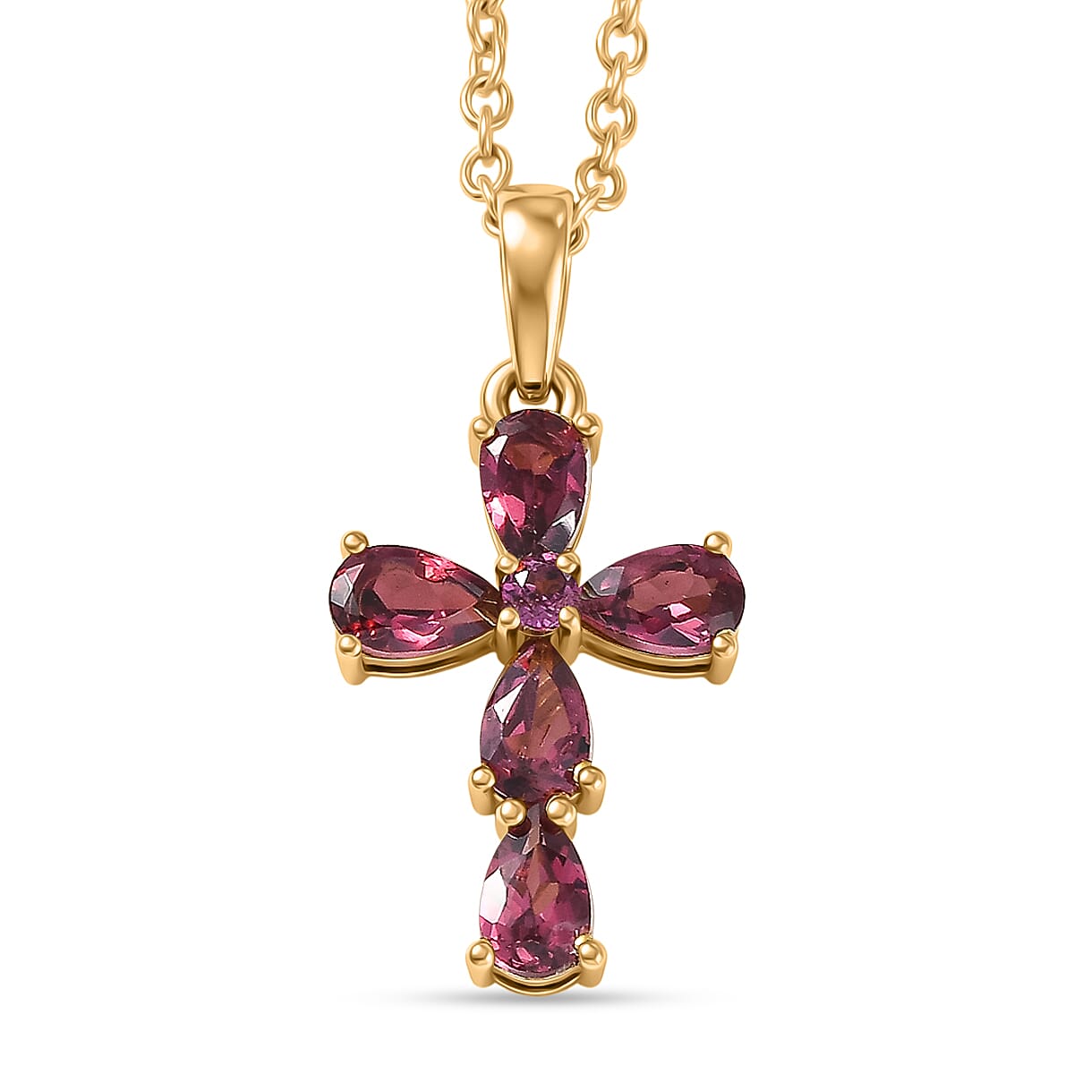 D'Joy Rhodolite Cross Pendant with Chain (Size 20) in Yellow Gold Tone 1.50 Ct. 4458615 0