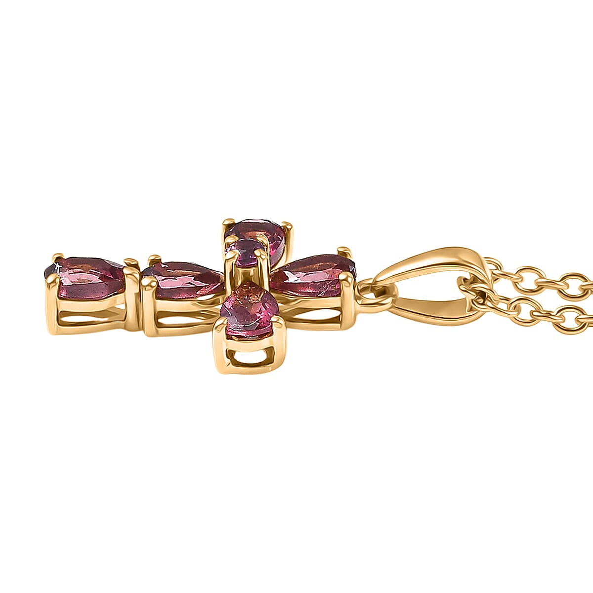 D'Joy Rhodolite Cross Pendant with Chain (Size 20) in Yellow Gold Tone 1.50 Ct. 4458615 4