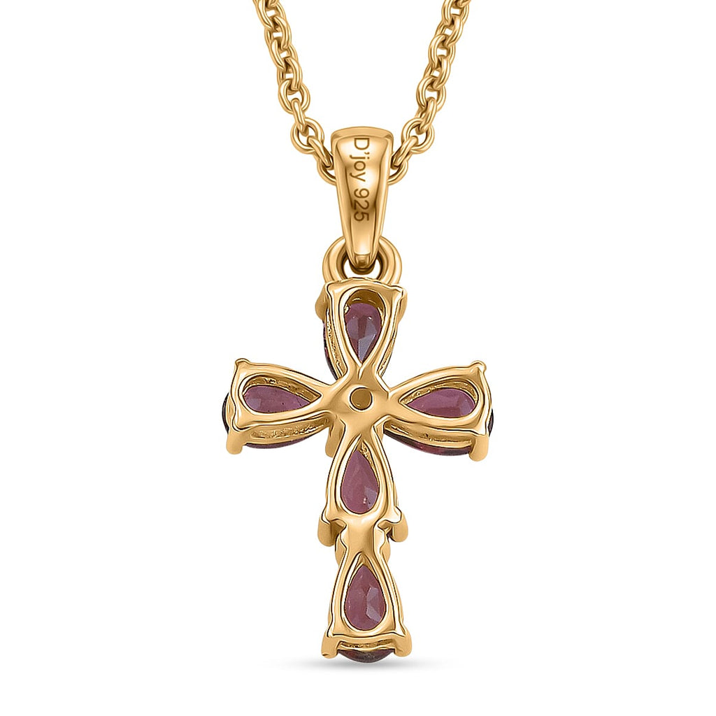 D'Joy Rhodolite Cross Pendant with Chain (Size 20) in Yellow Gold Tone 1.50 Ct._4458615_4