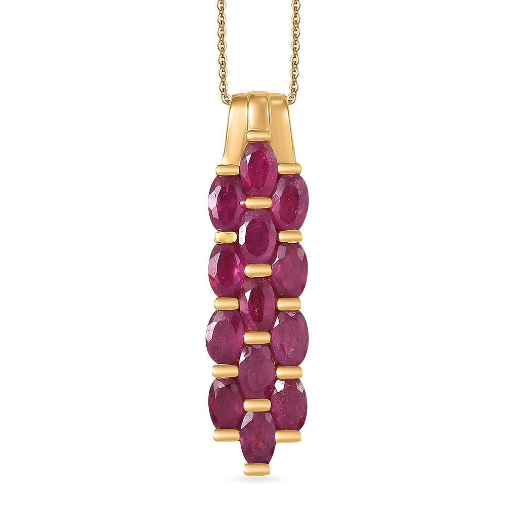 D'Joy - Premium African Ruby Cluster Pendant with Chain (Size 20) in 18K Vermeil Yellow Gold Plated Sterling Silver 4.83 Ct._4458726