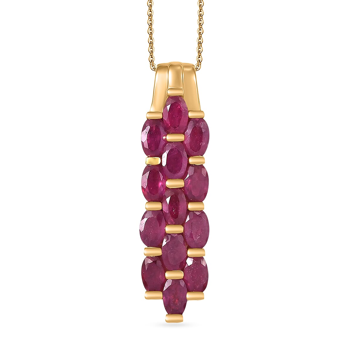 D'Joy - Premium African Ruby Cluster Pendant with Chain (Size 20) in 18K Vermeil Yellow Gold Plated Sterling Silver 4.83 Ct. V32593039 0