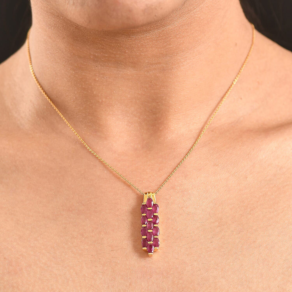 D'Joy - Premium African Ruby Cluster Pendant with Chain (Size 20) in 18K Vermeil Yellow Gold Plated Sterling Silver 4.83 Ct._4458726_1