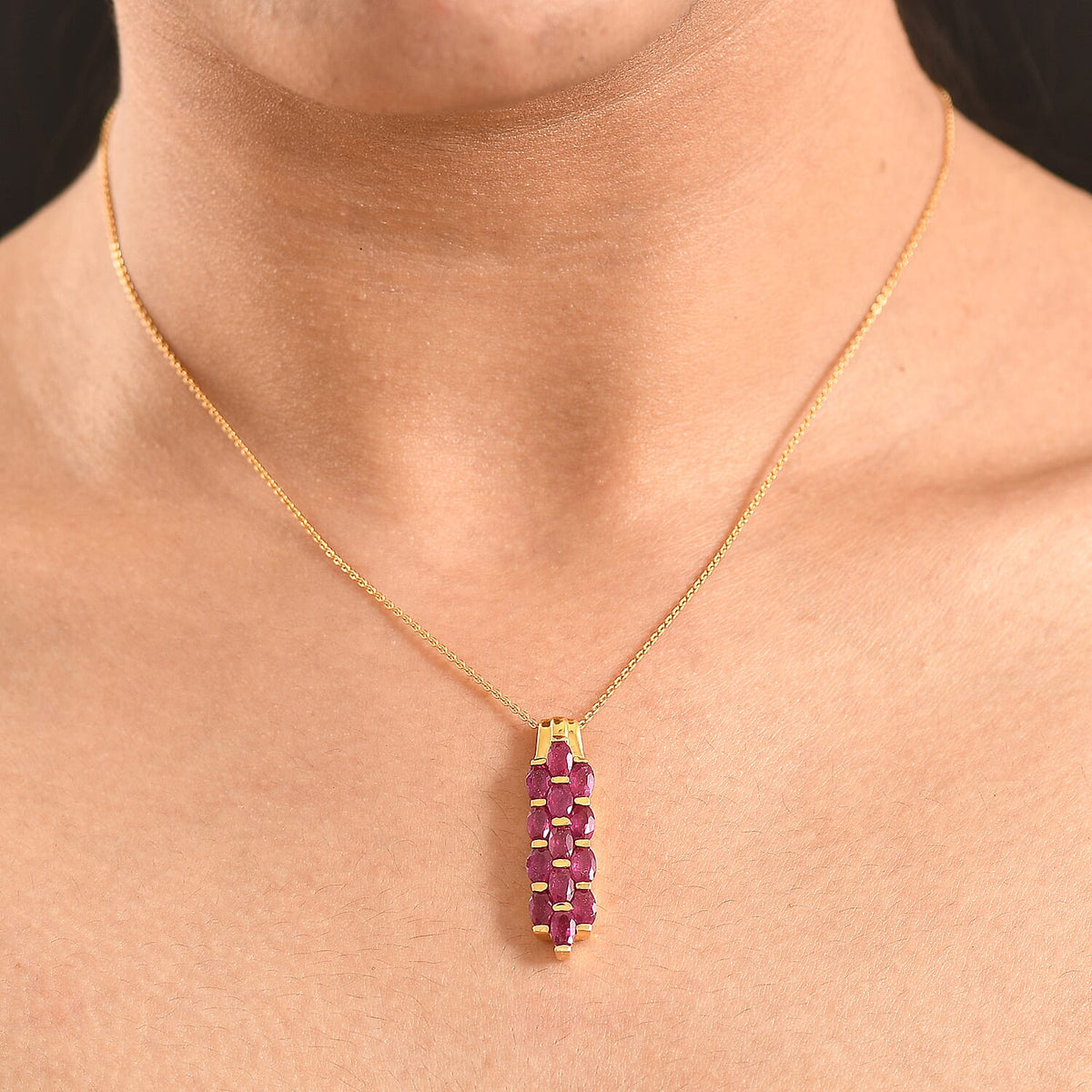 D'Joy - Premium African Ruby Cluster Pendant with Chain (Size 20) in 18K Vermeil Yellow Gold Plated Sterling Silver 4.83 Ct. V32593039 2
