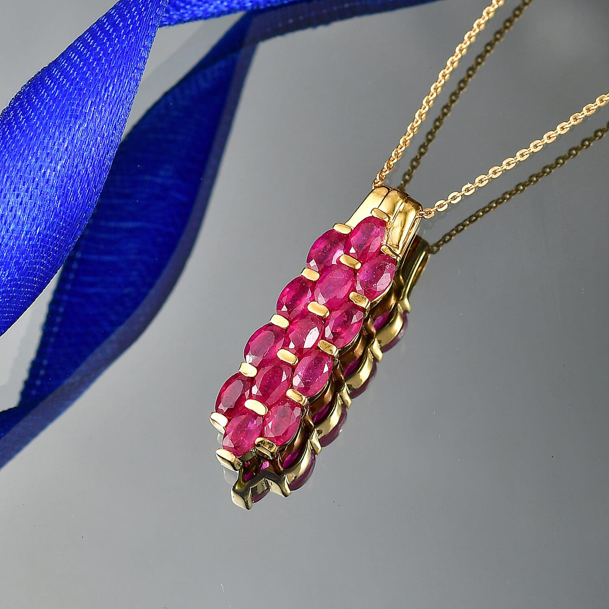 D'Joy - Premium African Ruby Cluster Pendant with Chain (Size 20) in 18K Vermeil Yellow Gold Plated Sterling Silver 4.83 Ct. V32593039 3