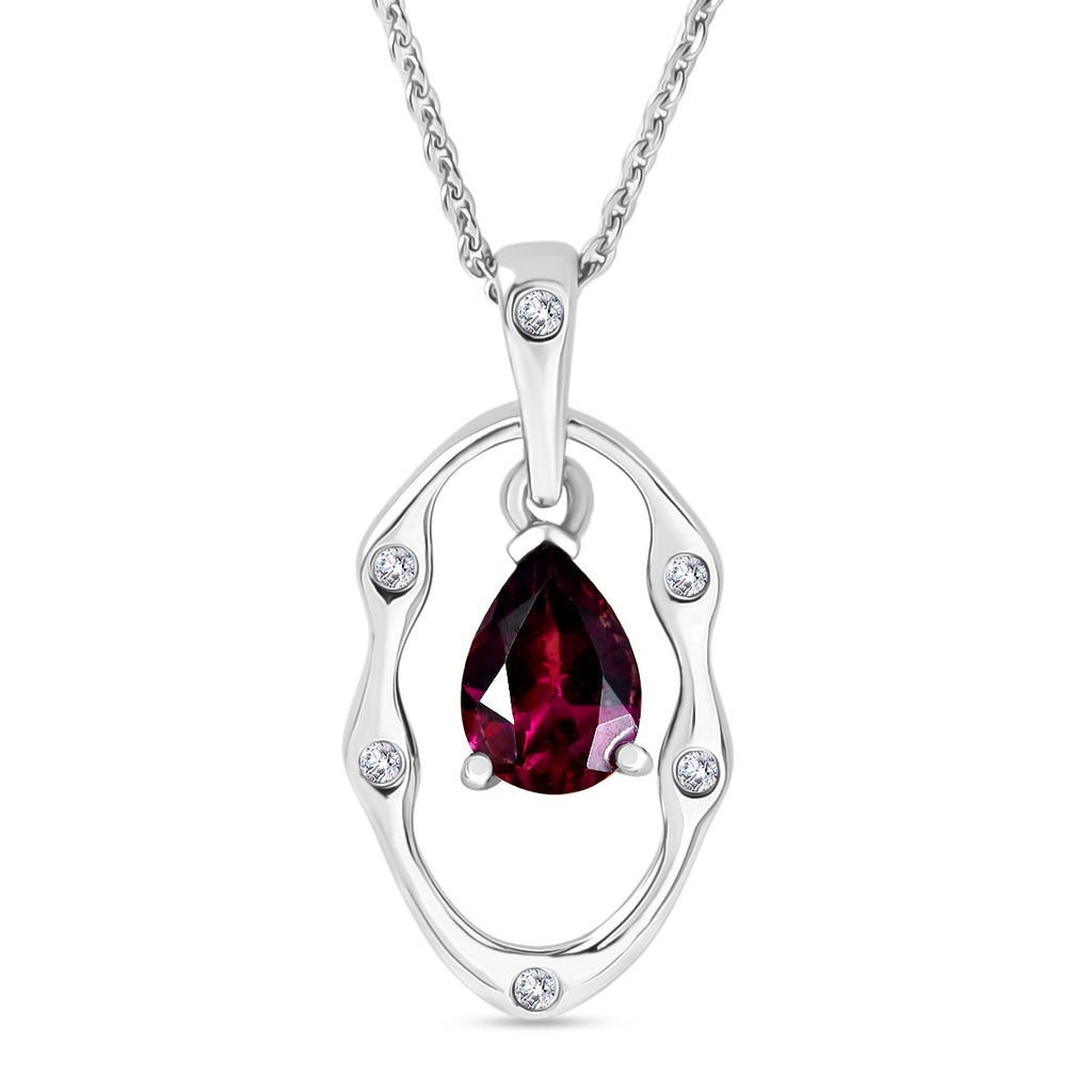 D'Joy Rhodolite Garnet & White Zircon Solitaire Drop Pendant with Chain (Size 20) in Platinum Overlay Sterling Silver 0.95 Ct._4458771
