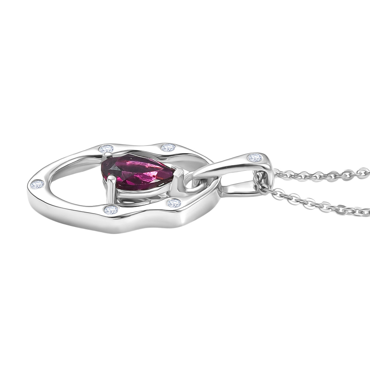 D'Joy Rhodolite Garnet &amp; White Zircon Solitaire Drop Pendant with Chain (Size 20) in Platinum Overlay Sterling Silver 0.95 Ct. V32527788 4
