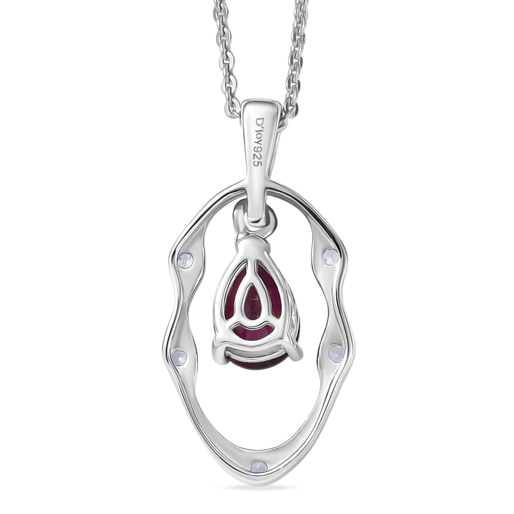 D'Joy Rhodolite Garnet & White Zircon Solitaire Drop Pendant with Chain (Size 20) in Platinum Overlay Sterling Silver 0.95 Ct._4458771_4