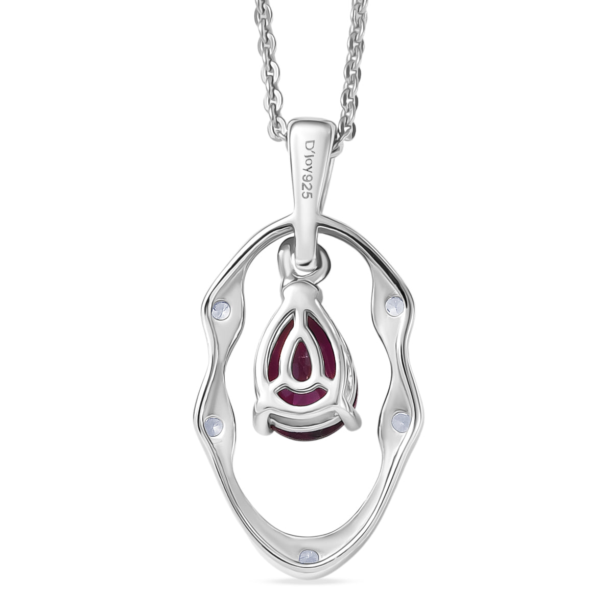 D'Joy Rhodolite Garnet &amp; White Zircon Solitaire Drop Pendant with Chain (Size 20) in Platinum Overlay Sterling Silver 0.95 Ct. V32527788 5