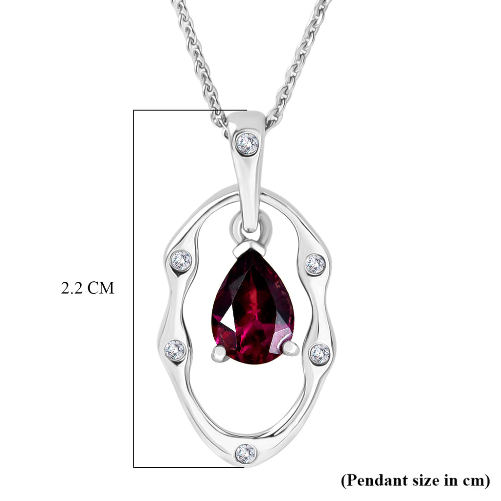 D'Joy Rhodolite Garnet & White Zircon Solitaire Drop Pendant with Chain (Size 20) in Platinum Overlay Sterling Silver 0.95 Ct._4458771_5