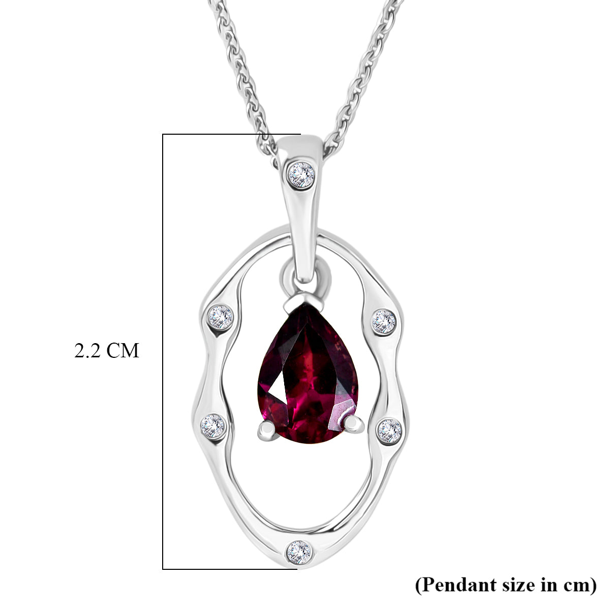 D'Joy Rhodolite Garnet &amp; White Zircon Solitaire Drop Pendant with Chain (Size 20) in Platinum Overlay Sterling Silver 0.95 Ct. V32527788 6