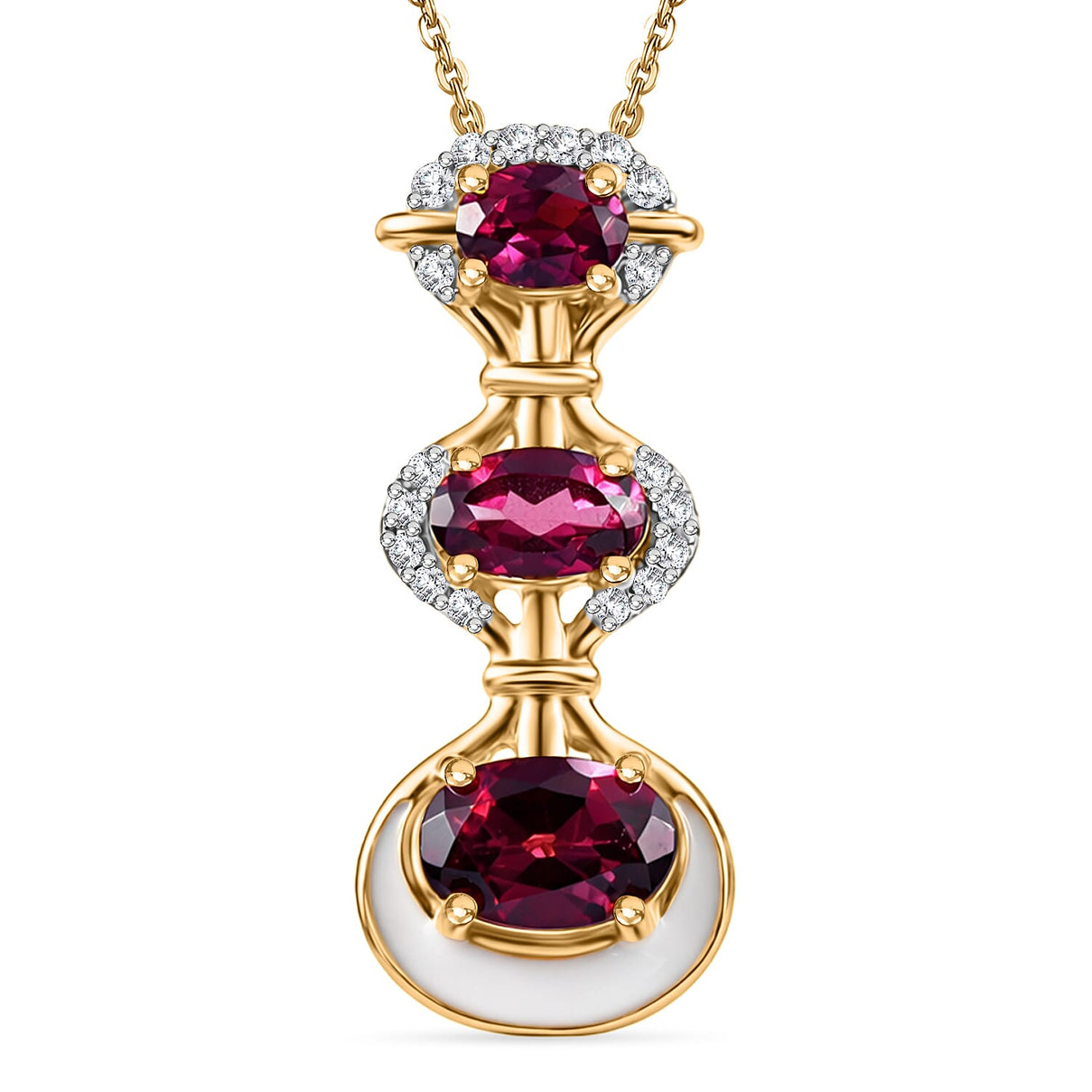 D'Joy Rhodolite Garnet &amp; White Zircon Vertical Drop Pendant with Chain (Size 20) in Yellow Gold Plated Sterling Silver 1.20 Ct. V32513784 0