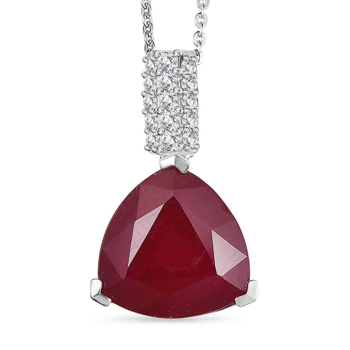 Niassa Ruby,  Moissanite Pendant with Torn Chain 19DC (Size 20) in Rhodium Overlay Sterling Silver 0.25 ct  8.750  Ct. 4459011 0
