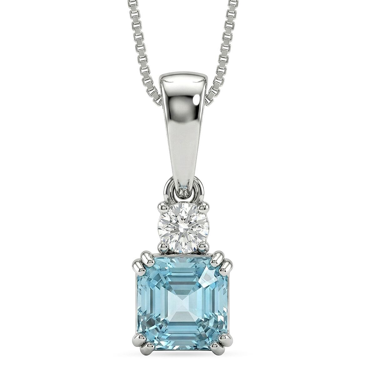 LUXURIANT Blue Zircon, Lab Grown Diamond Emerald-Cut Solitaire Pendant with Chain (Size 20) and Spring Ring Clasp in Rhodium Overlay Sterling Silver 1.50 Ct. V32516108 0