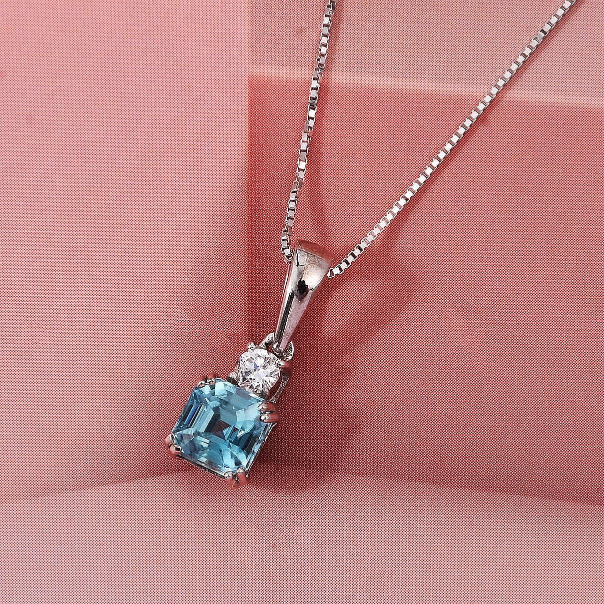LUXURIANT Blue Zircon, Lab Grown Diamond Emerald-Cut Solitaire Pendant with Chain (Size 20) and Spring Ring Clasp in Rhodium Overlay Sterling Silver 1.50 Ct. V32516108 2