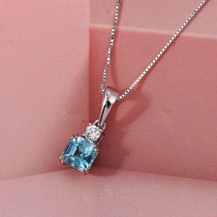LUXURIANT Blue Zircon, Lab Grown Diamond Emerald-Cut Solitaire Pendant with Chain (Size 20) and Spring Ring Clasp in Rhodium Overlay Sterling Silver 1.50 Ct. 4459062 2