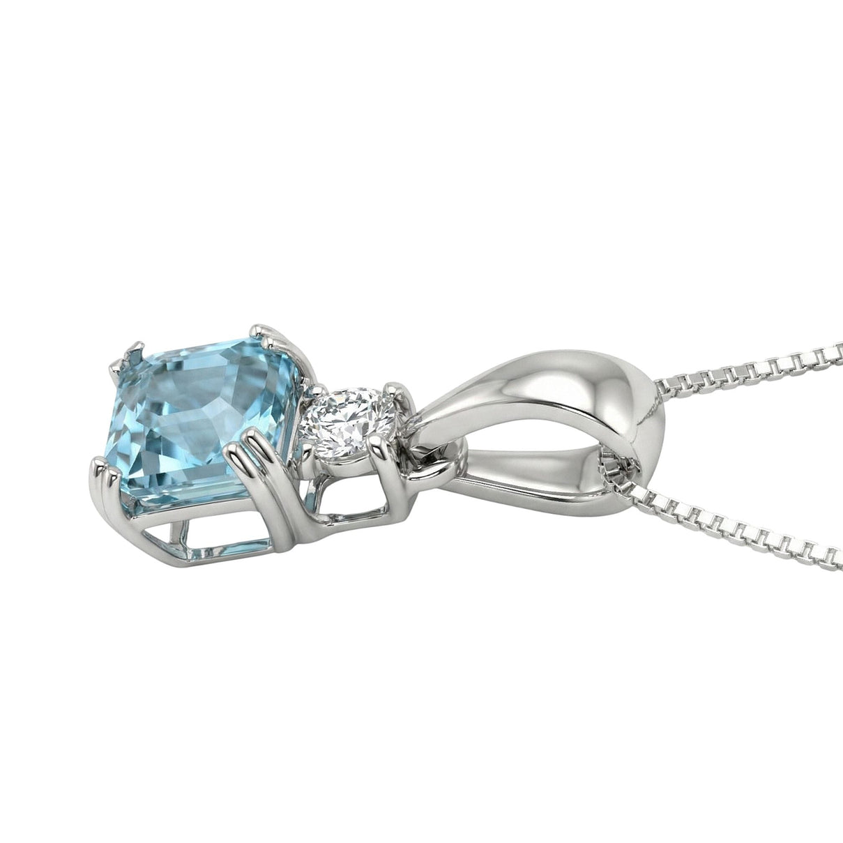 LUXURIANT Blue Zircon, Lab Grown Diamond Emerald-Cut Solitaire Pendant with Chain (Size 20) and Spring Ring Clasp in Rhodium Overlay Sterling Silver 1.50 Ct. V32516108 4