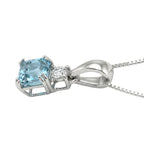 Luxuriant - Blue Zircon & Lab Grown Diamond Emerald-Cut Solitaire Pendant with Chain (Size 20) in Rhodium Overlay Sterling Silver 1.50 Ct._4459062_3
