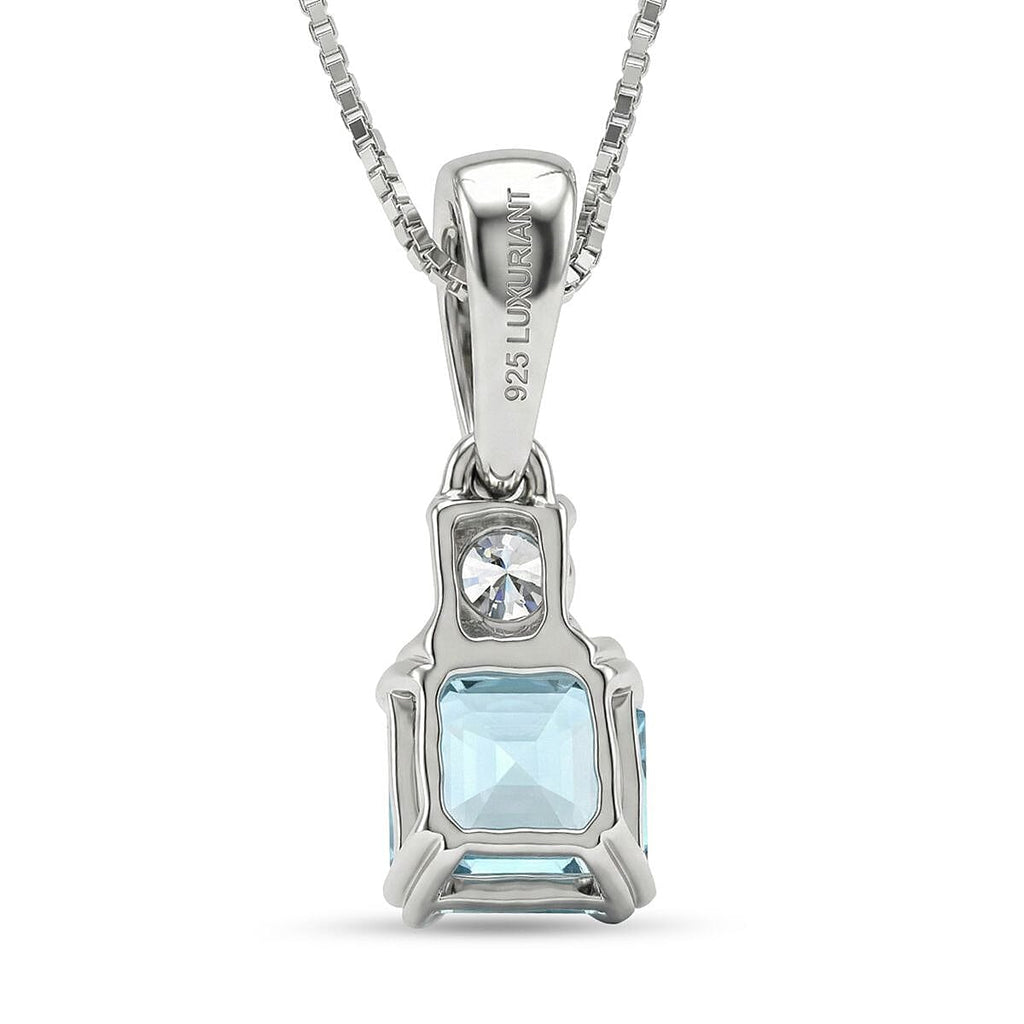 Luxuriant - Blue Zircon & Lab Grown Diamond Emerald-Cut Solitaire Pendant with Chain (Size 20) in Rhodium Overlay Sterling Silver 1.50 Ct._4459062_4