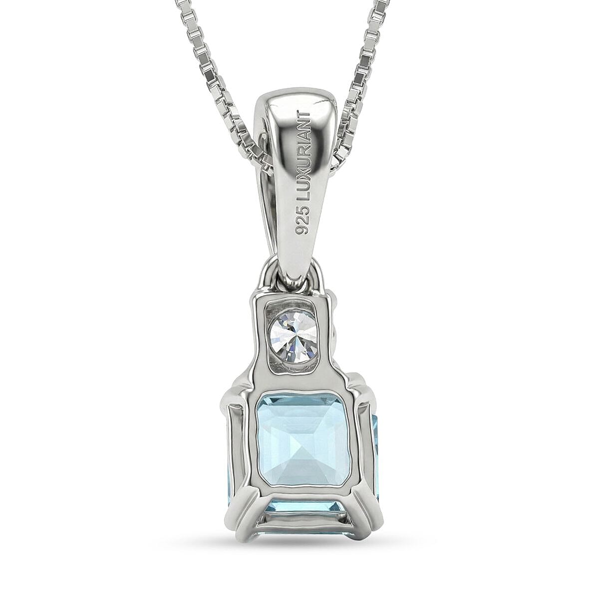 LUXURIANT Blue Zircon, Lab Grown Diamond Emerald-Cut Solitaire Pendant with Chain (Size 20) and Spring Ring Clasp in Rhodium Overlay Sterling Silver 1.50 Ct. V32516108 5
