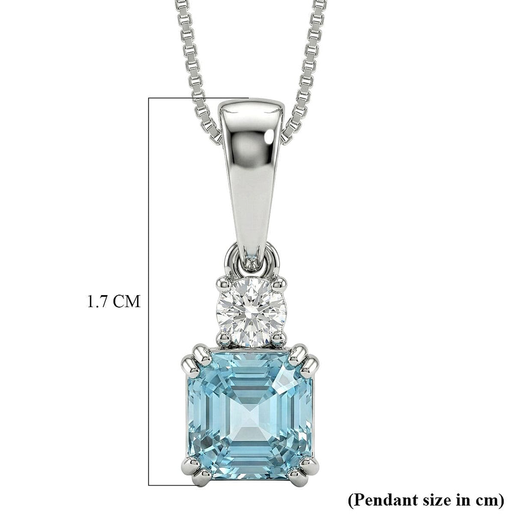 Luxuriant - Blue Zircon & Lab Grown Diamond Emerald-Cut Solitaire Pendant with Chain (Size 20) in Rhodium Overlay Sterling Silver 1.50 Ct._4459062_5