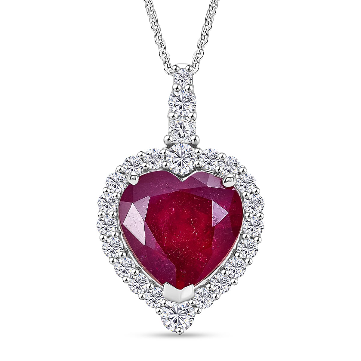 Niassa Ruby,  Moissanite Pendant with Torn Chain 19DC (Size 20) in Rhodium Overlay Sterling Silver 1.02 ct  9.520  Ct. 4459218 0