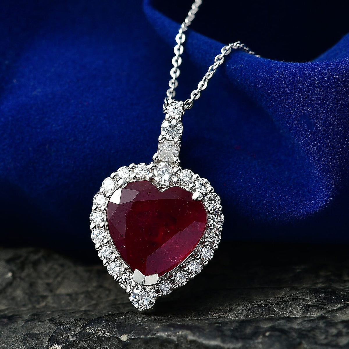 Niassa Ruby,  Moissanite Pendant with Torn Chain 19DC (Size 20) in Rhodium Overlay Sterling Silver 1.02 ct  9.520  Ct. 4459218 1