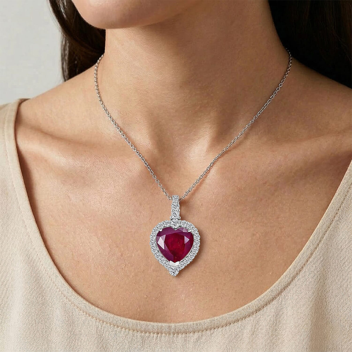 Niassa Ruby,  Moissanite Pendant with Torn Chain 19DC (Size 20) in Rhodium Overlay Sterling Silver 1.02 ct  9.520  Ct. 4459218 2