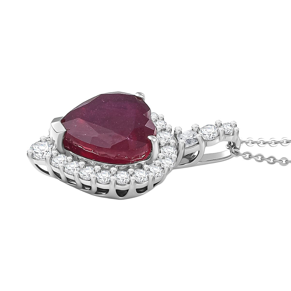 Niassa Ruby,  Moissanite Pendant with Torn Chain 19DC (Size 20) in Rhodium Overlay Sterling Silver 1.02 ct  9.520  Ct. 4459218 3