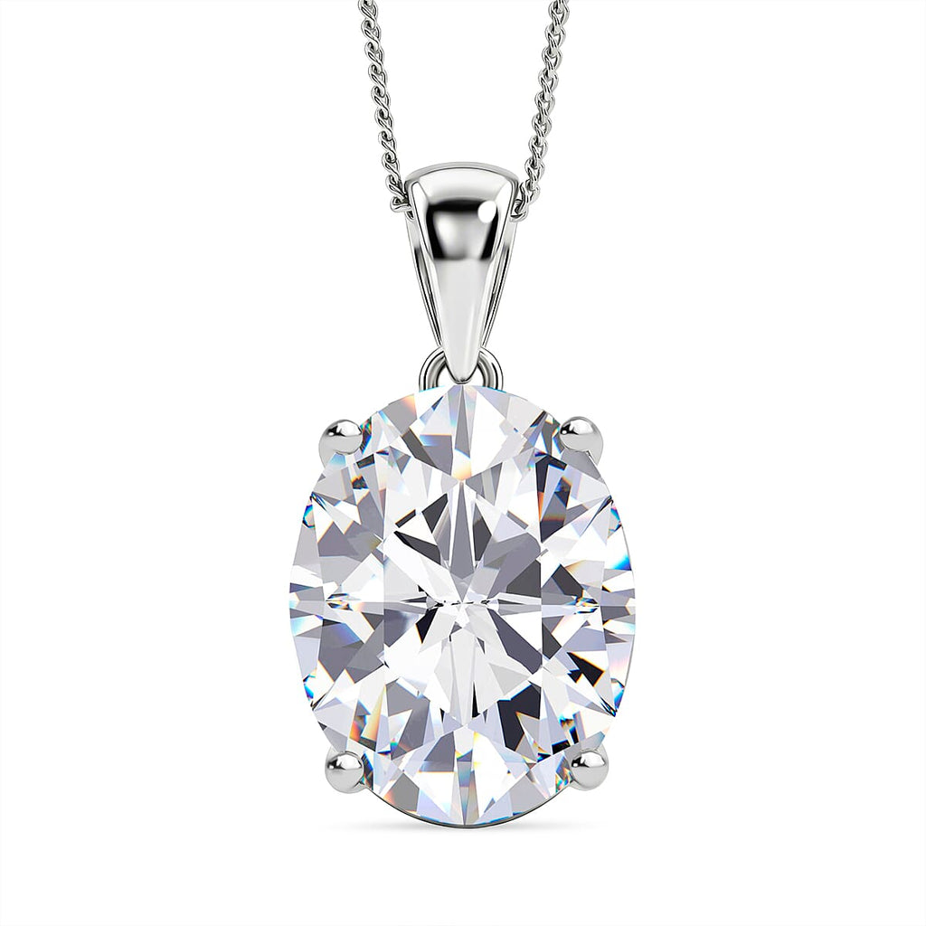 Moissanite Solitaire Pendant with Chain (Size 18) in Rhodium Overlay Sterling Silver 10.00 Ct._4459268