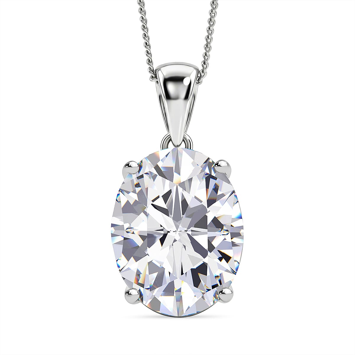Moissanite Solitaire Pendant with Chain (Size 18) in Rhodium Overlay Sterling Silver 10.00 Ct. V32515818 0