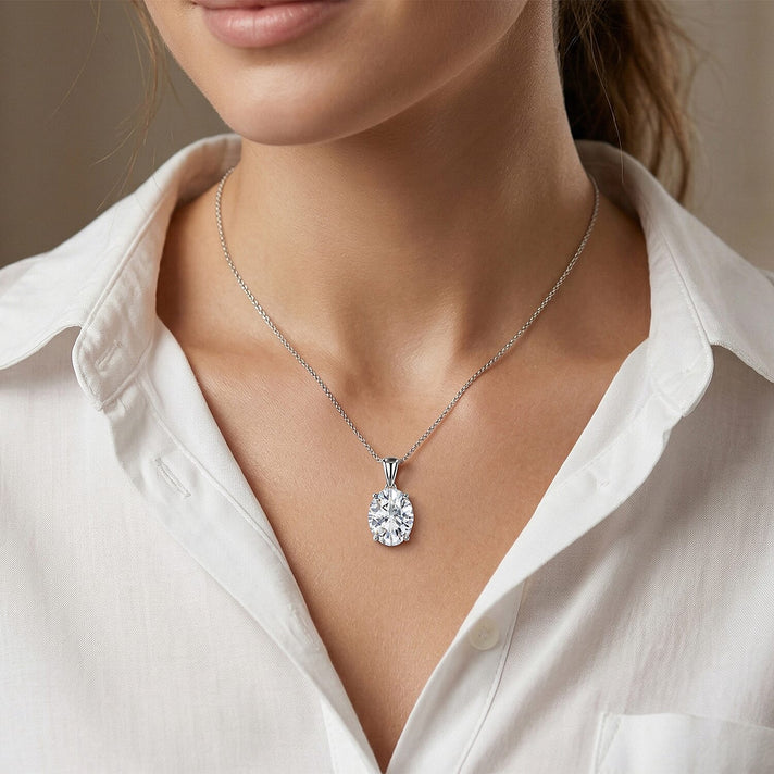 Moissanite Solitaire Pendant with Chain (Size 18) in Rhodium Overlay Sterling Silver 10.00 Ct. 4459268 2
