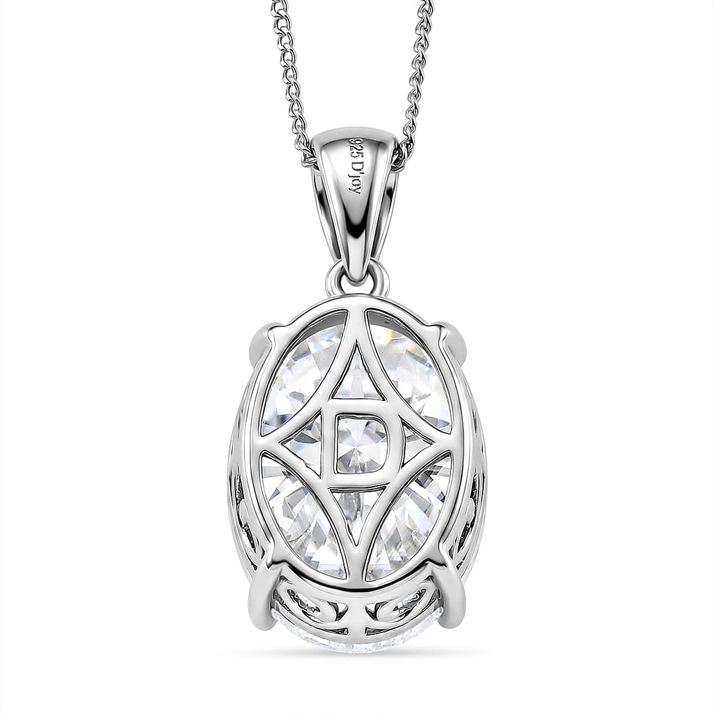 Moissanite Solitaire Pendant with Chain (Size 18) in Rhodium Overlay Sterling Silver 10.00 Ct._4459268_4