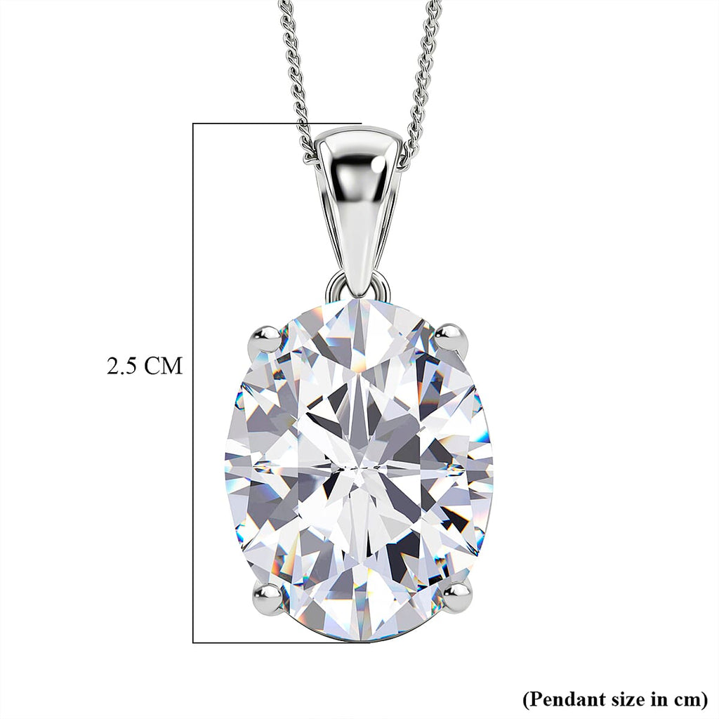 Moissanite Solitaire Pendant with Chain (Size 18) in Rhodium Overlay Sterling Silver 10.00 Ct._4459268_6