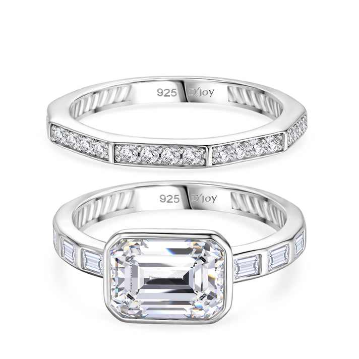 Set of 2 - D'Joy GRA Certified Moissanite D-VVS1 Ring in Rhodium Overlay Sterling Silver 3.20 Ct. 4459272 1