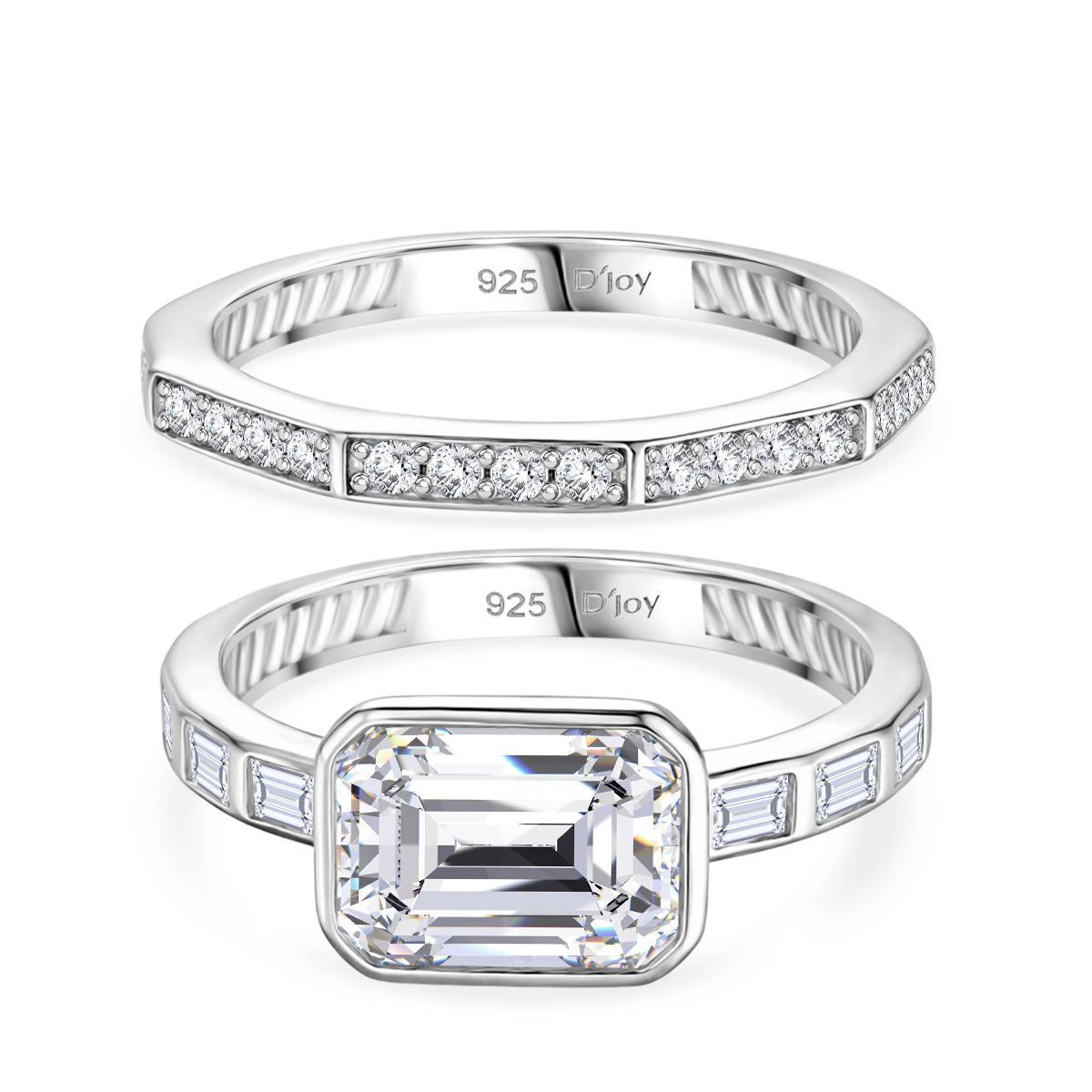Set of 2 - D'Joy GRA Certified Moissanite D-VVS1 Ring in Rhodium Overlay Sterling Silver 3.20 Ct. 4459274 0
