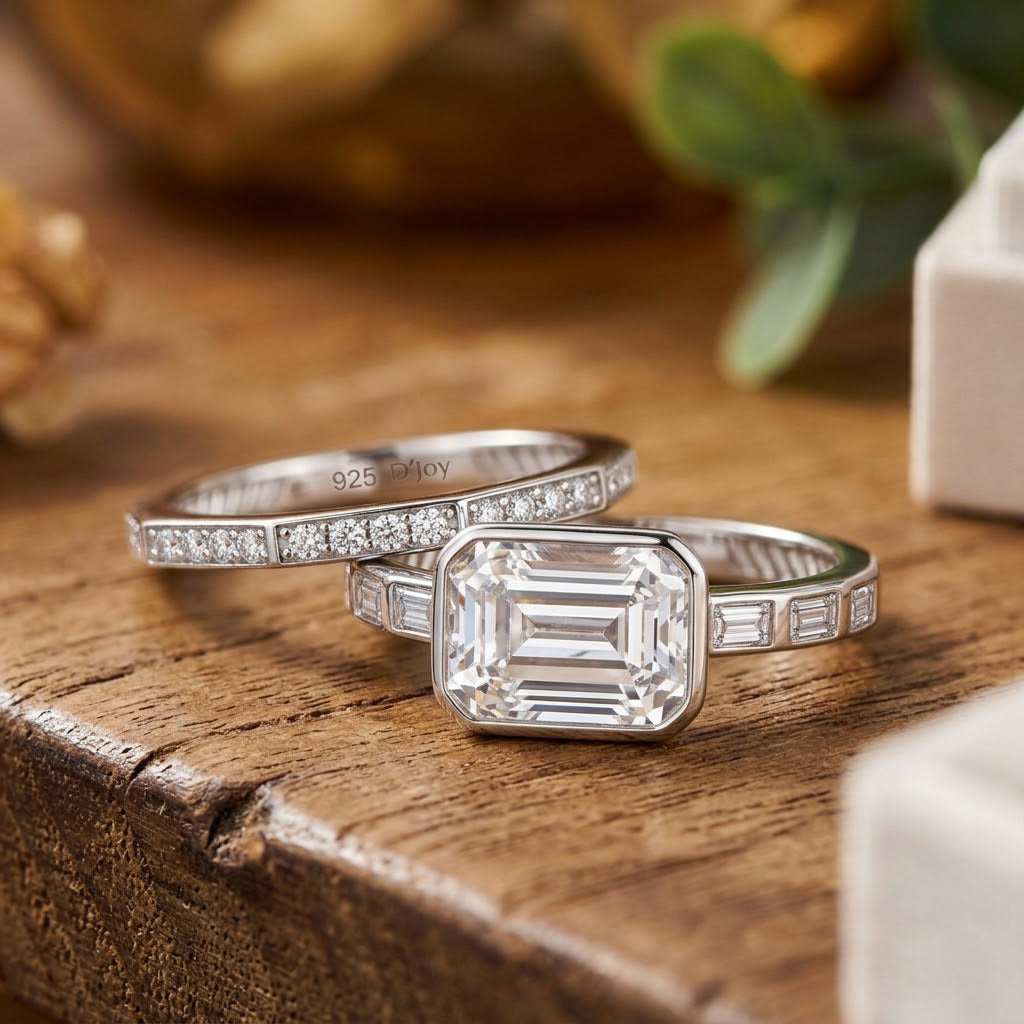 Set of 2 - D'Joy GRA Certified Moissanite D-VVS1 Ring in Rhodium Overlay Sterling Silver 3.20 Ct._4459274_2
