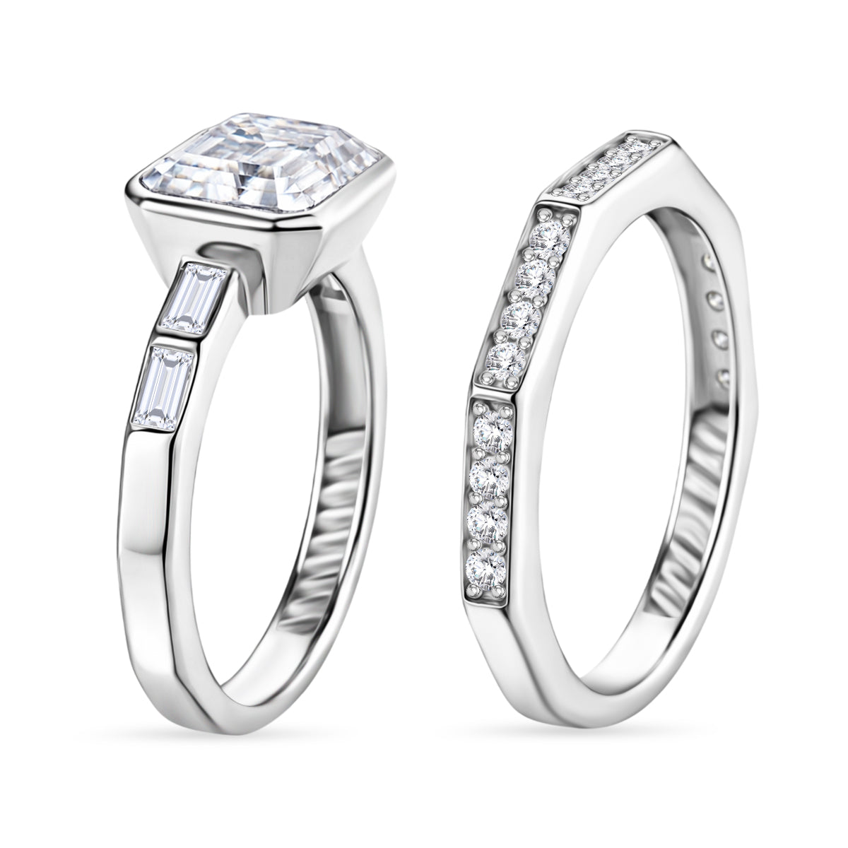 Set of 2 - D'Joy GRA Certified Moissanite D-VVS1 Ring in Rhodium Overlay Sterling Silver 3.20 Ct. 4459274 4