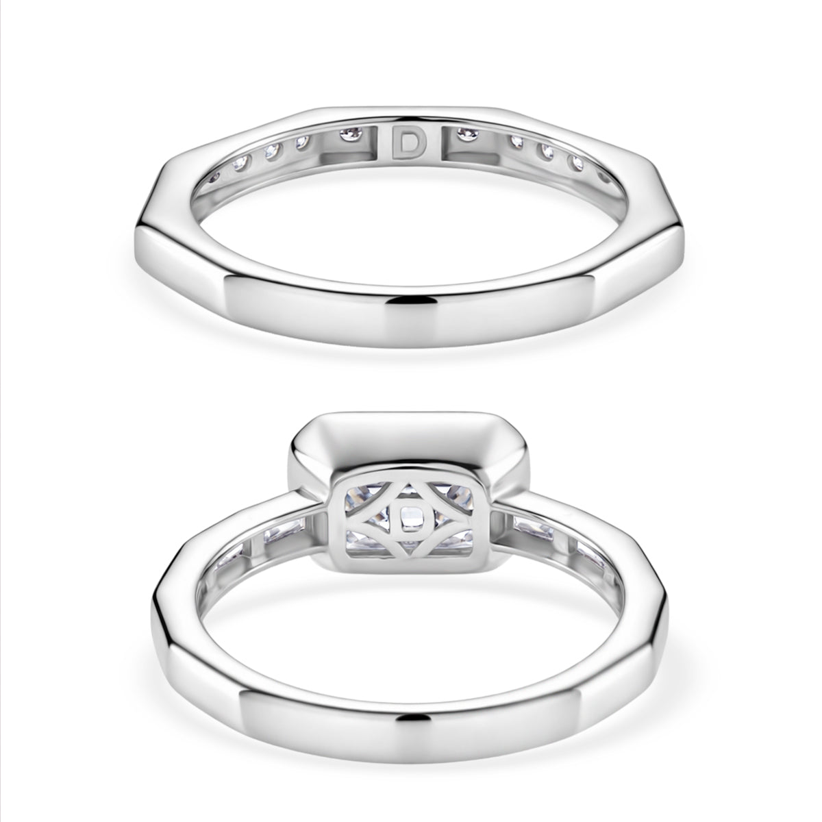 Set of 2 - D'Joy GRA Certified Moissanite D-VVS1 Ring in Rhodium Overlay Sterling Silver 3.20 Ct. 4459274 5