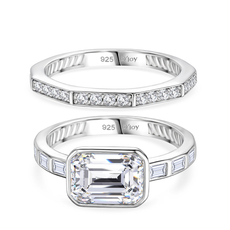 Set of 2 - D'Joy GRA Certified Moissanite D-VVS1 Ring in Rhodium Overlay Sterling Silver 3.20 Ct._4459277